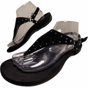 Vionic Margot Studded Sandals Black Suede Silver Stud Comfort Size 8.5 W Wide